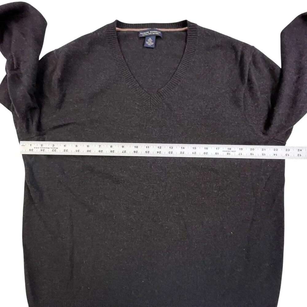 Banana Republic Sweater Mens XL Brown Extra Fine Merino Wool V-Neck Tight Knit